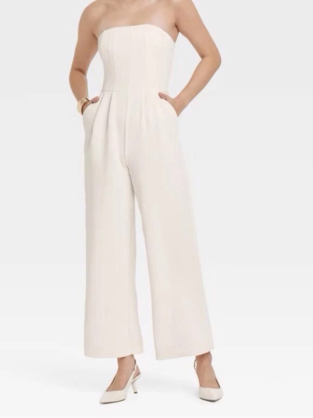 Strapless Wide-Leg Jumpsuit in Ivory